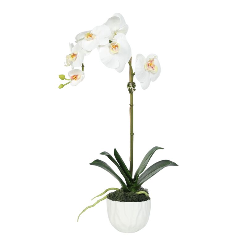 Faux Orchid Plant in White Vase - 18" image number 2