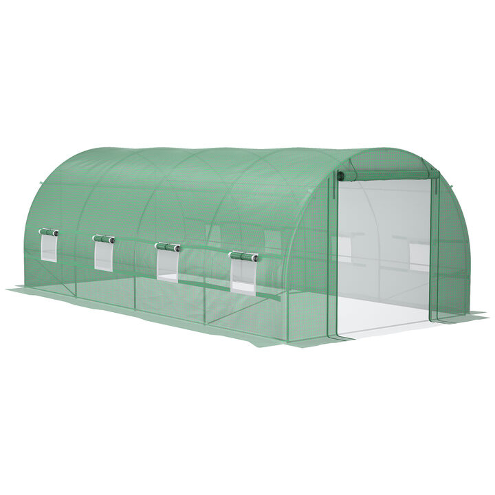 Outsunny 19' x 10' x 7' Walk-In Tunnel Greenhouse with Zippered Door & 8 Mesh Windows, Large Garden Hot House Kit, Galvanized Steel Frame, Green