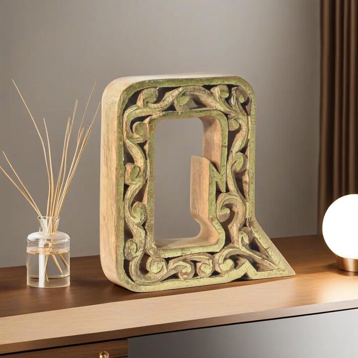 Vintage Natural Gold Handmade Eco-Friendly "Q" Alphabet Letter Block For Wall Mount & Table Top Décor
