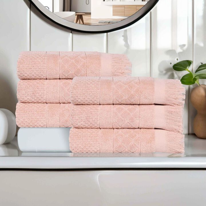 Absorbent Cotton Hand Towels Set of 6 with Geometric Jacquard Design