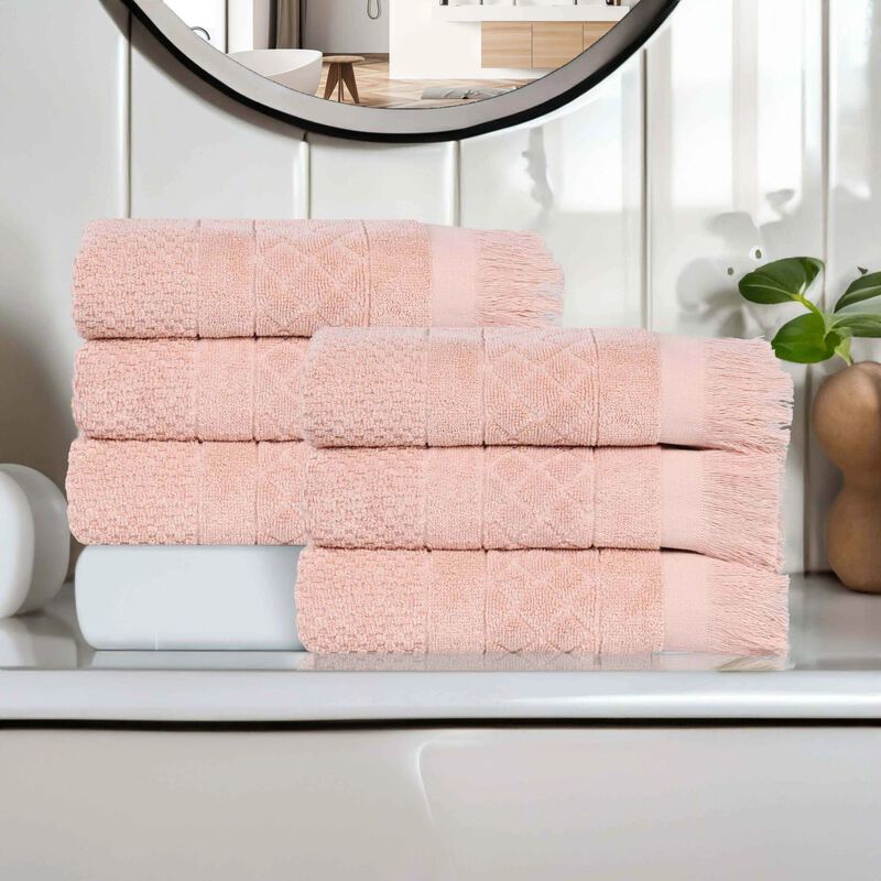 Absorbent Cotton Hand Towels Set of 6 with Geometric Jacquard Design image number 1