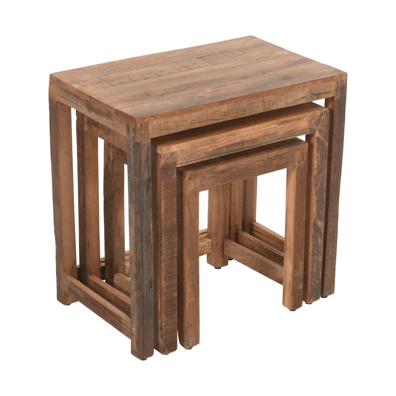 Jofran Reclamation Rustic Reclaimed Solid Wood Three-Piece Nesting Tables