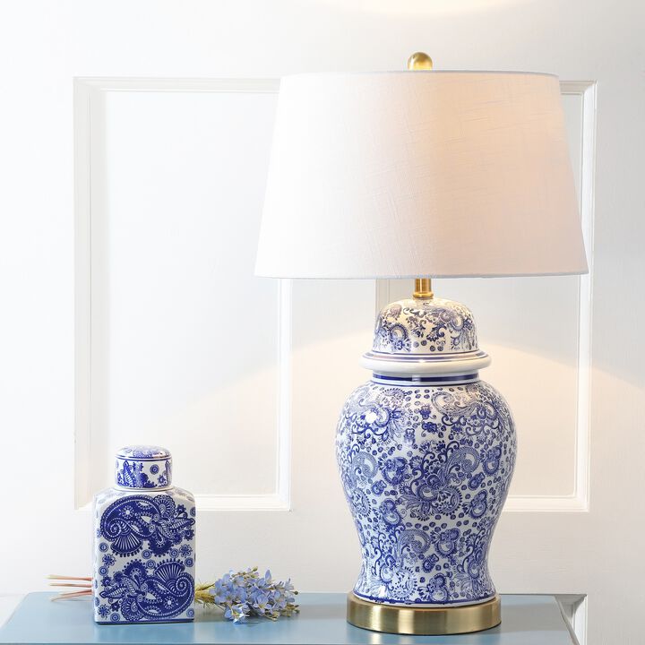 Ellis 29.5" Ceramic LED Table Lamp, Blue/White