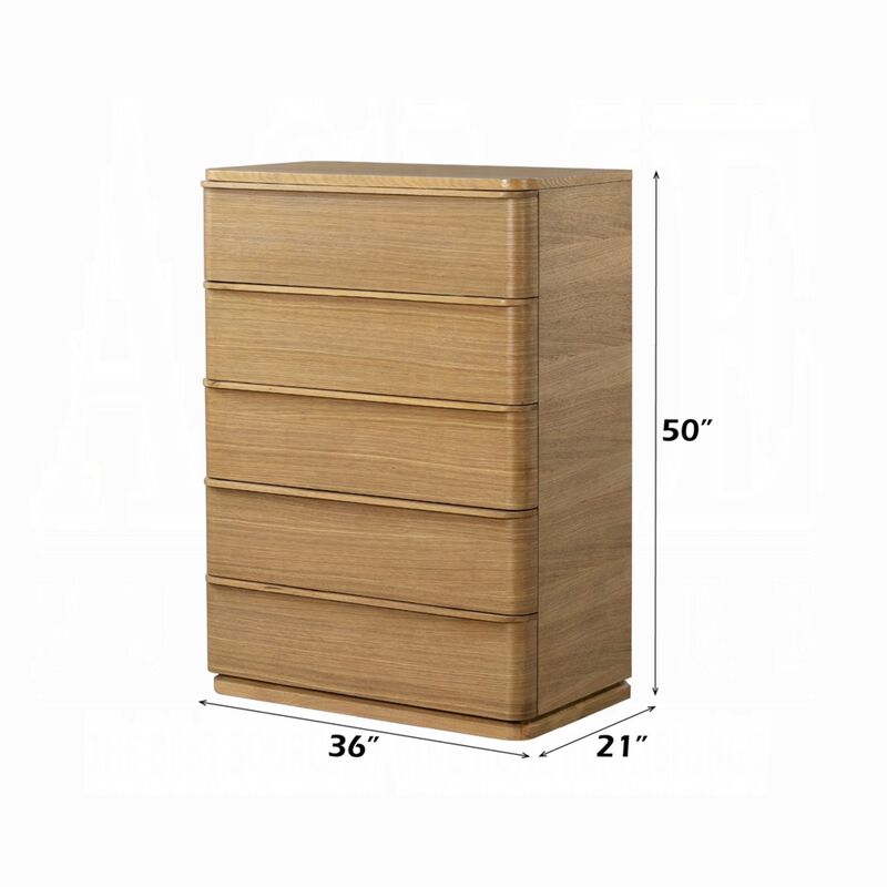 Sery Tall Dresser Chest, 5 Drawers, Minimalist Lip Handles, Oak Brown Wood image number 7