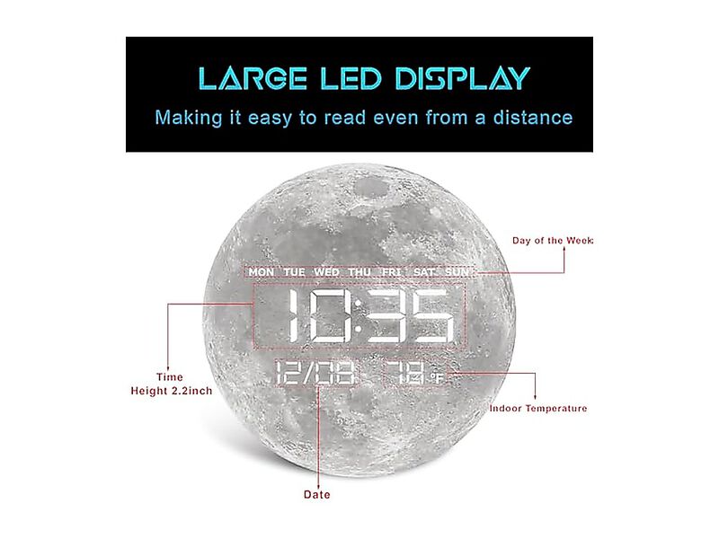 Digital Wall Clock LED Moon Earth Design Temperature 7 X 8 Inch 13 Inch image number 2