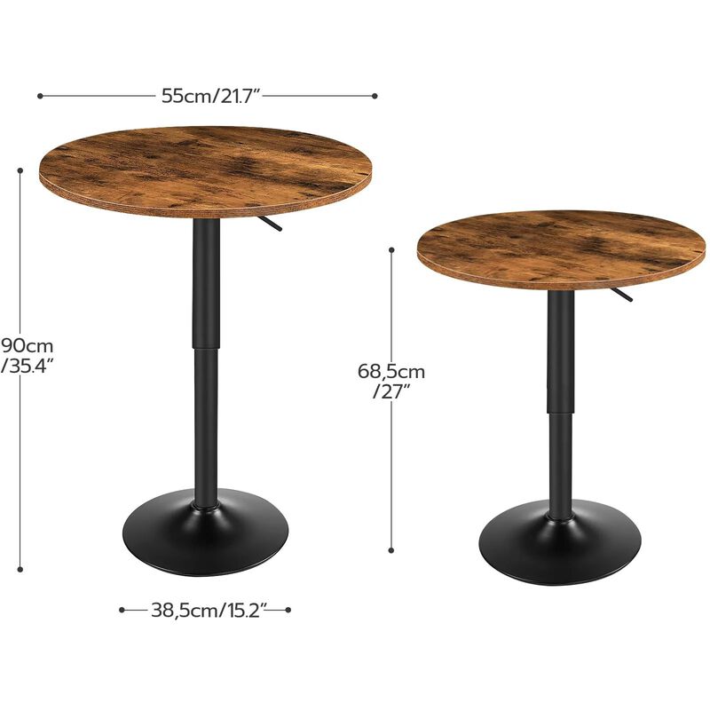 Sturdy Base Round Bar Table with Adjustable Height for Dining or Patio-Brown image number 2