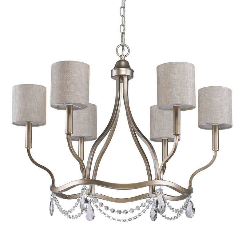 Hivvago Gold Candle Style Six Light Metal Dimmable Chandelier With White Shades