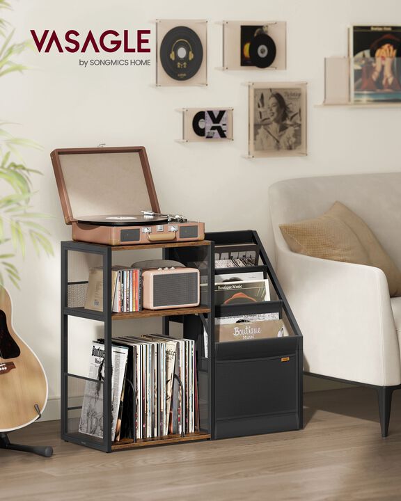 Multi-Level Record Stand &ndash; 3-Tier Vinyl Storage Table for Turntable Setup and 140 Album Capacity
