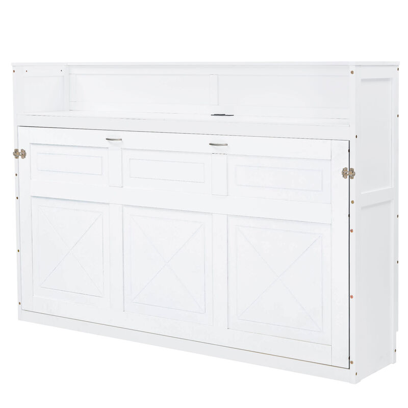 Merax Murphy Bed with Desk,LED Light and USB Charging Station