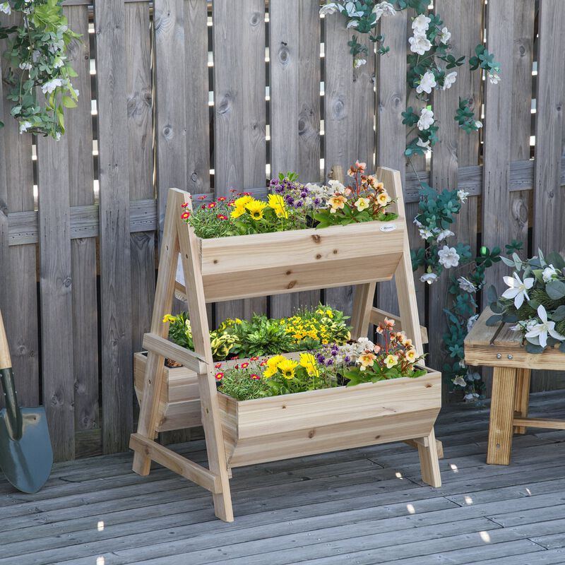 Raised Garden Bed A-shaped Wooden Planter Box with Nonwoven Fabric for Backyard