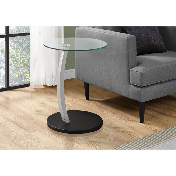 Monarch Specialties Bentwood Accent Table with Tempered Glass, Black