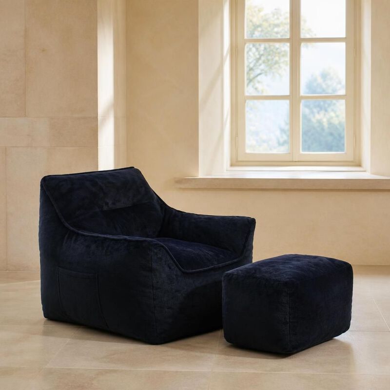 GOODSILO Soft Tufted Foam Filled Faux Fur Bean Bag Chair Comfy Lazy Sofa for Living Room Bedroom Ideal for Relaxing and Lounging image number 2