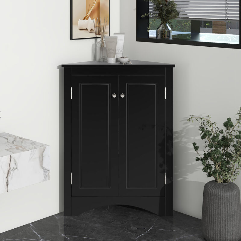 Whisen Triangle Bathroom Storage Cabinet Corner Cabinet with Adjustable Shelves