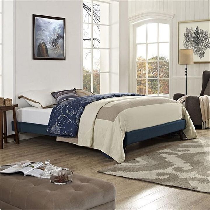 Modway Helen Upholstered Queen Platform Bed Frame with Wood Slat Support in Azure