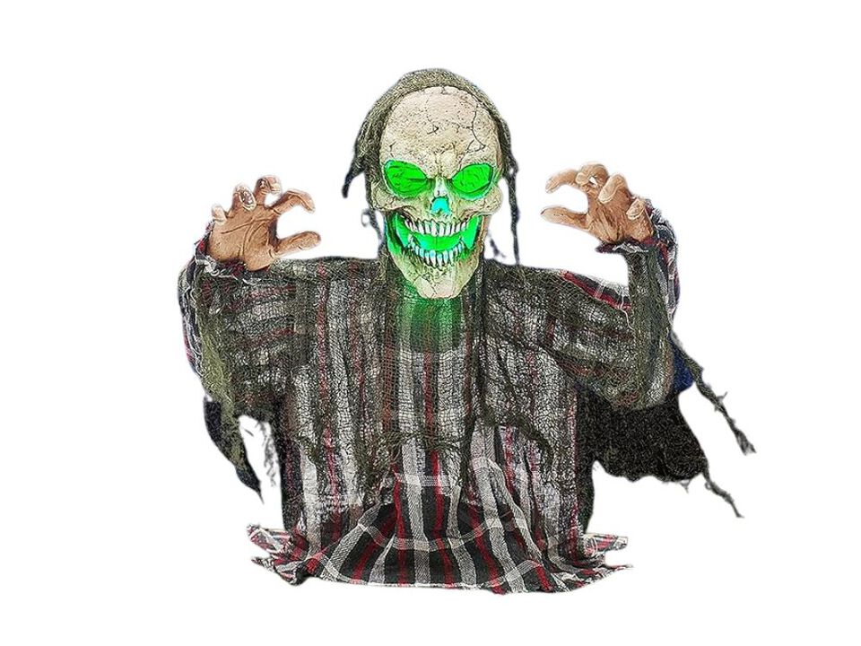 25" Animated Zombie Groundbreaker Skeleton – Halloween Prop with Moving Arms & Green LED Light for Lawn, Graveyard & Haunted House Decor