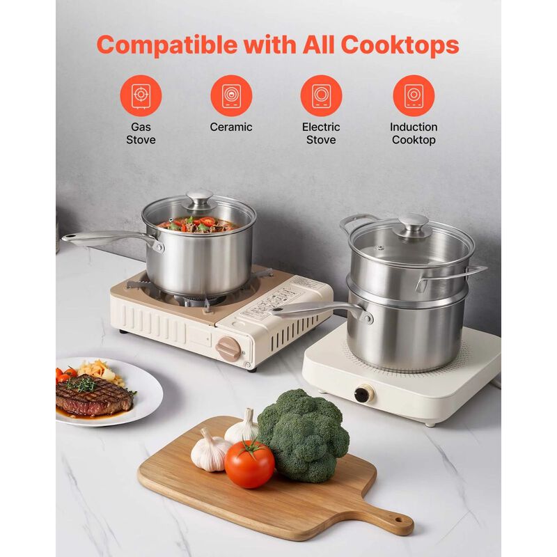 Multipurpose Stainless Steel Sauce Pot with Steamer, Glass Lid & Ergonomic Handle image number 6