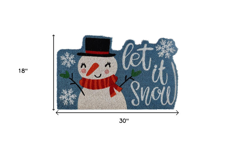HomeRoots 18" X 30" Blue and White Coir Snowman Outdoor Winter Door Mat image number 3