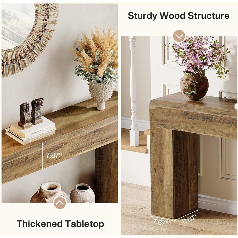 Tribesigns Country Rustic Wood Console Table image number 2