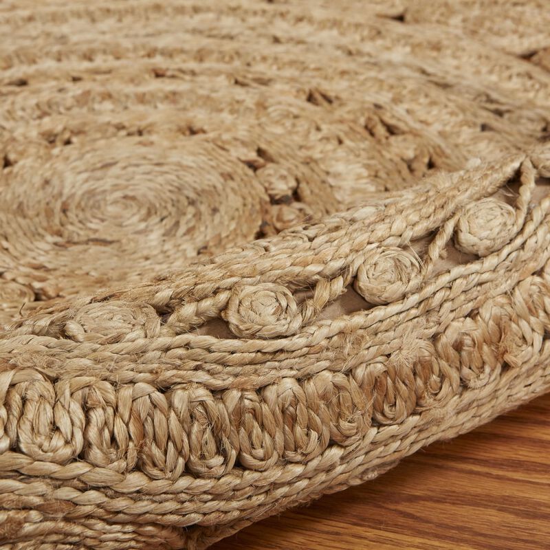 HomeRoots Jute Abstract Geometric Hand Braided Round Rug image number 2