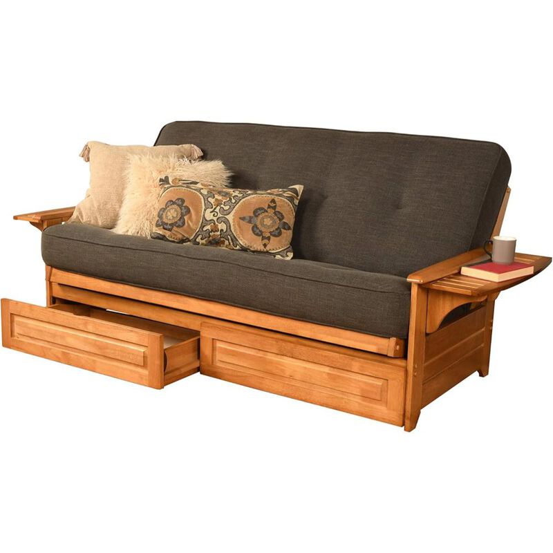 Phoenix Frame-Butternut Finish-Linen Charcoal Mattress-Storage Drawers