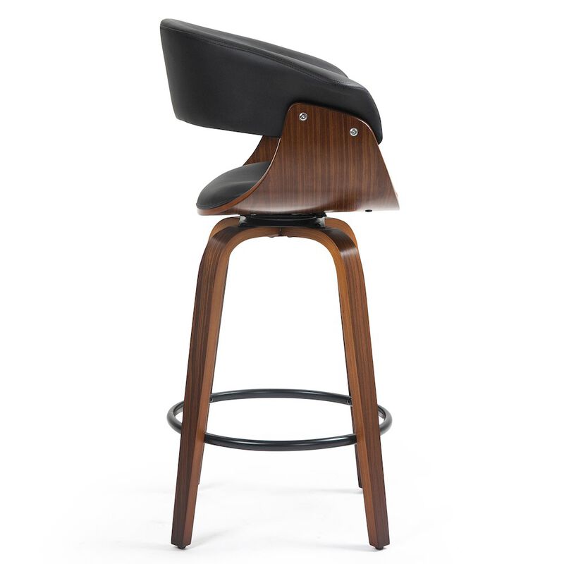 Glamour Home Beale Black Faux Leather Counter Stool with Walnut Wood Accent Legs