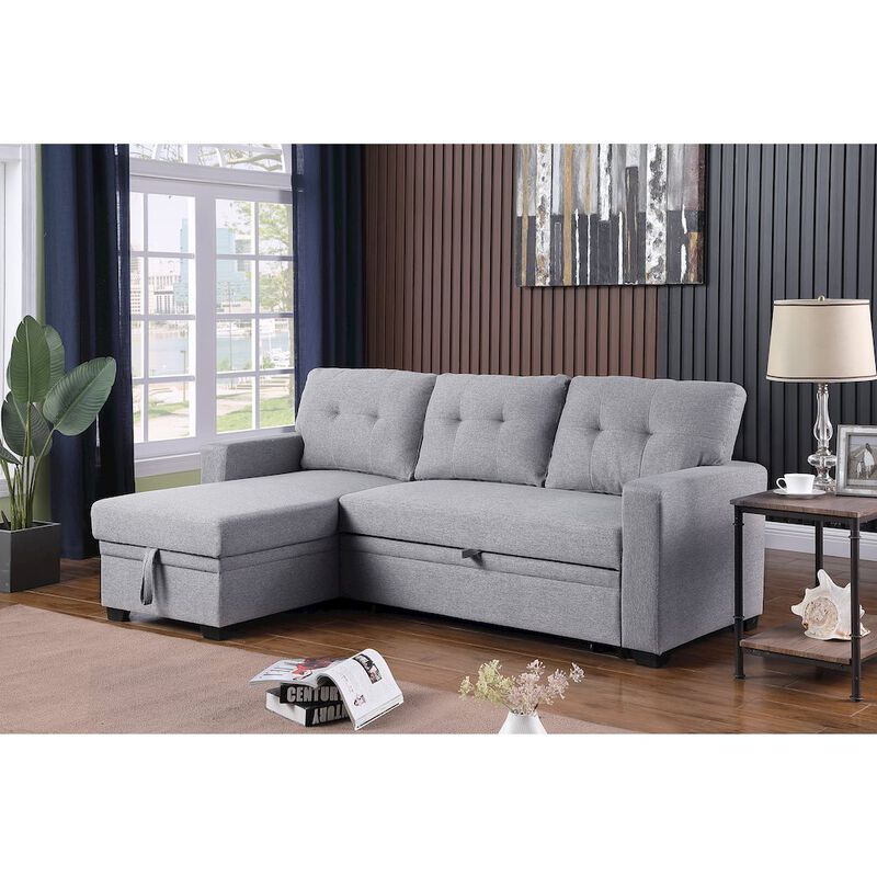 CP HomeDecor Devion Furniture Polyester Fabric Reversible Sleeper Sectional Sofa - Light Gray
