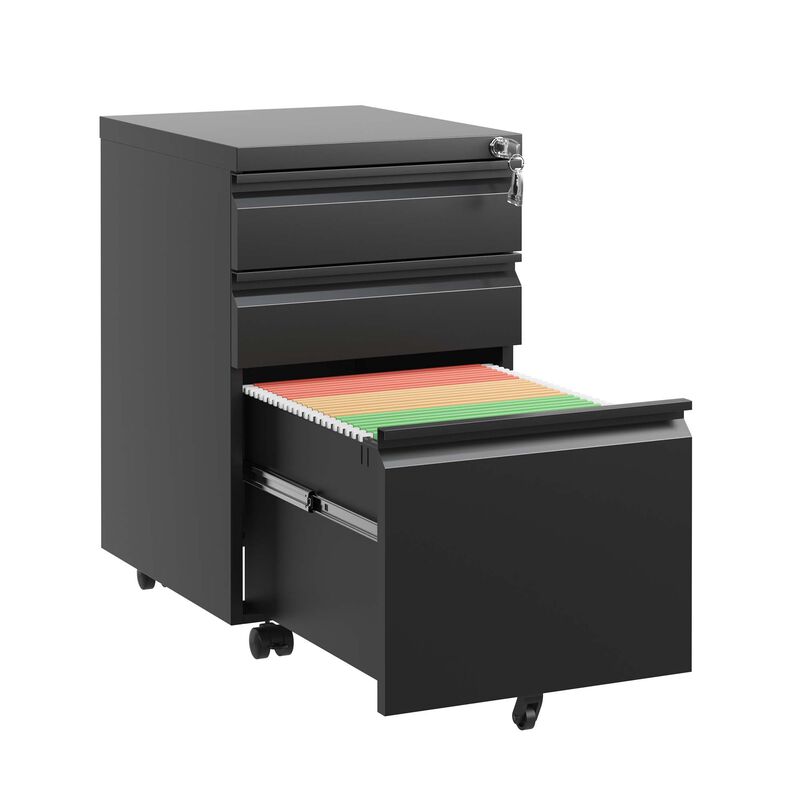 3 Drawer Mobile File Cabinet with Lock,Metal Filing Cabinets for Home Office Organizer Letters/Legal/A4,Fully Assembled image number 0