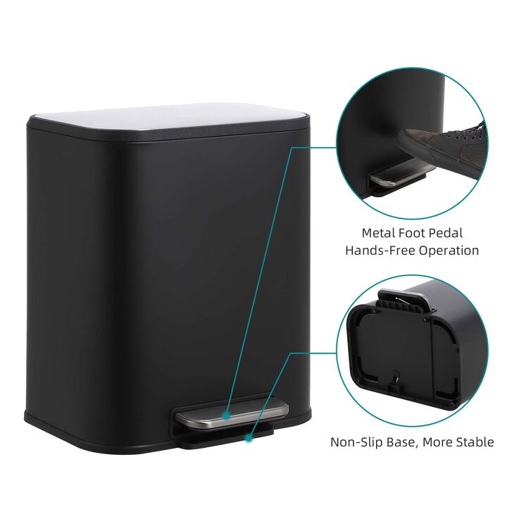 Modern Stainless Steel Trash Can, Soft Close Lid, Step Pedal, Removable Inner Bucket, Rectangular Durable Design