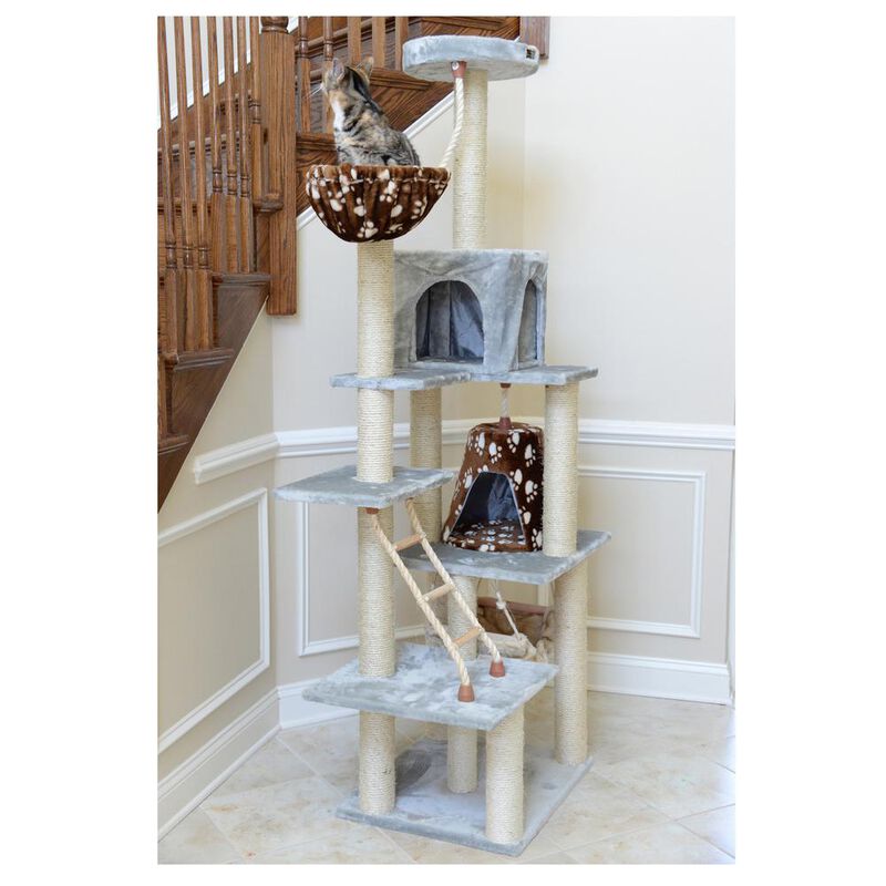 Armarkat Wood Cat Climber Play House, Cat Furniture,Lounge Basket, Silver Gray
