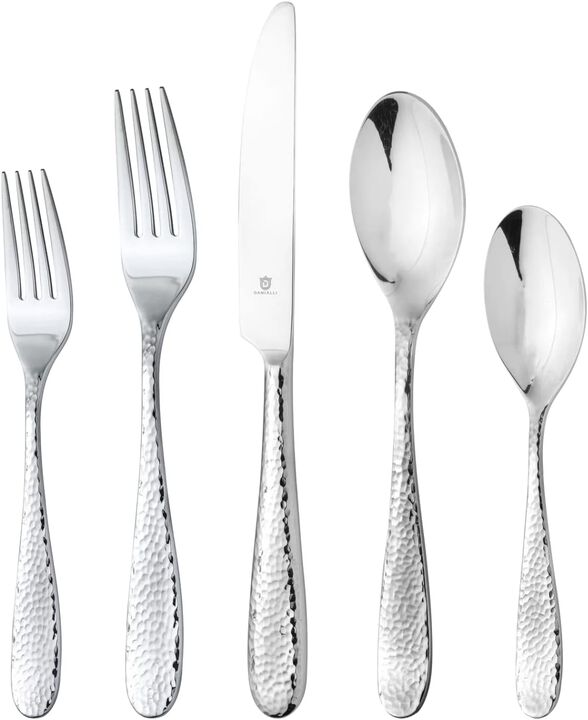 Hammered Silverware Set | Premium 18/10 Stainless Steel Flatware Service | Heavy-Duty & Dishwasher Safe | Built to Last