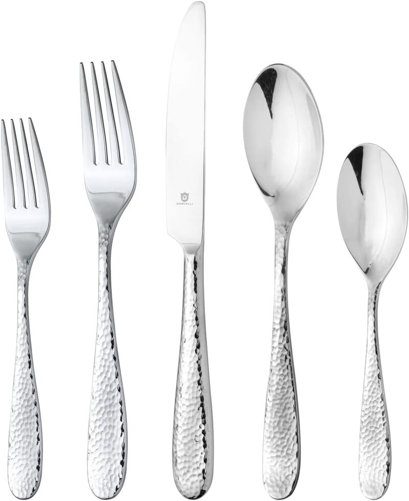 Hammered Silverware Set | Premium 18/10 Stainless Steel Flatware Service | Heavy-Duty & Dishwasher Safe | Built to Last image number 0