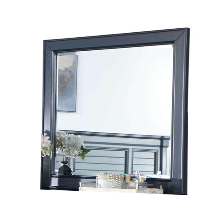 Zeny Dresser Mirror, 40 Inch Rectangular, Slate Blue Solid Wood Frame