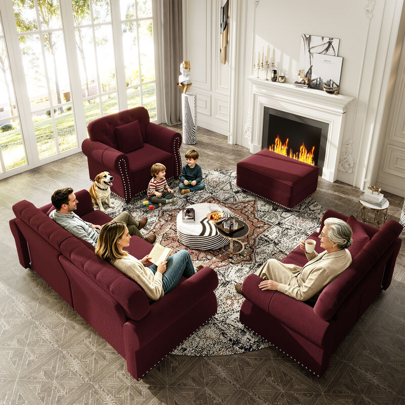 63" Upholstered Velvet Sofa with Nailhead Trim and Rolled Armrests, Mid-Century Modern Chesterfield Sofa image number 2