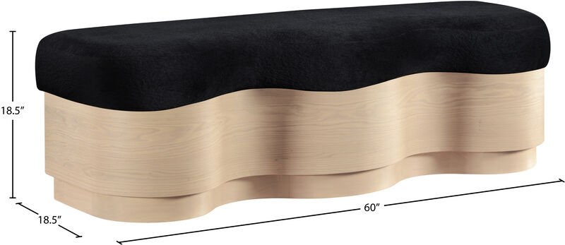 Meridian Furniture Savoy Black Velour Fur Fabric Bench