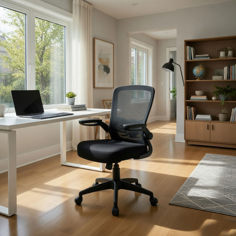 Swivel Task Chair, Mesh Back, Flip Arm, Height Adjustable, Black Fabric image number 8