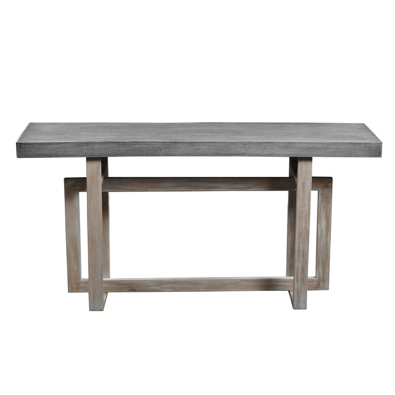 59 Inch Artisan Sideboard Console Table with Geometric Interlocked Base, Distressed Matte Gray