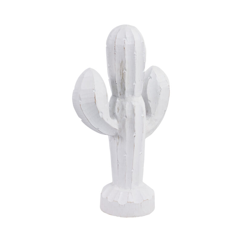 14" Wooden Cactus Decor, Wht image number 1