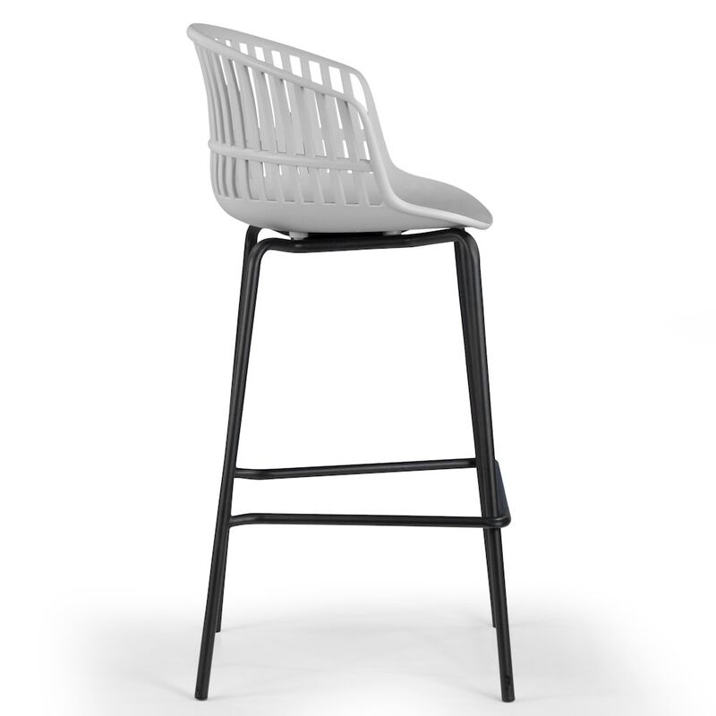 Glamour Home Set of 2 Basia Gray Plastic Counter Stool with Slatted Back and Iron Legs