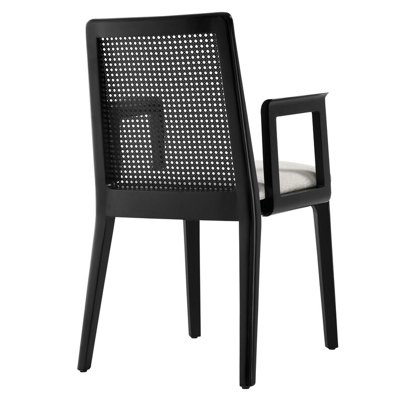 Modway Monarch Wood Dining Accent Armchair with Cane Back and Padded Seat in Black Black Heathered Weave Ivory image number 6