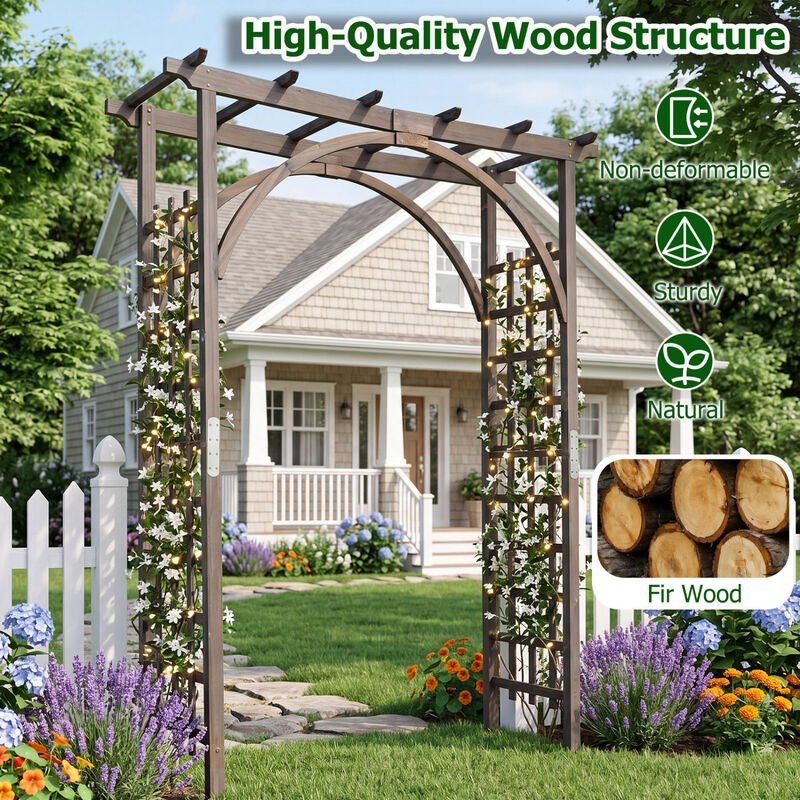 Outdoor Wooden Garden Arch 85 Inch for Wedding Decor and Climbing Plants image number 3