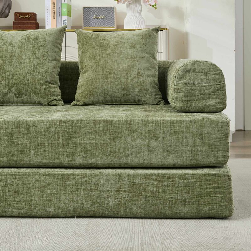 Convertible Folding Mattress Couch, Chenille Floor Sofa with Armrest, Floor Sofa Lounge Couch image number 7