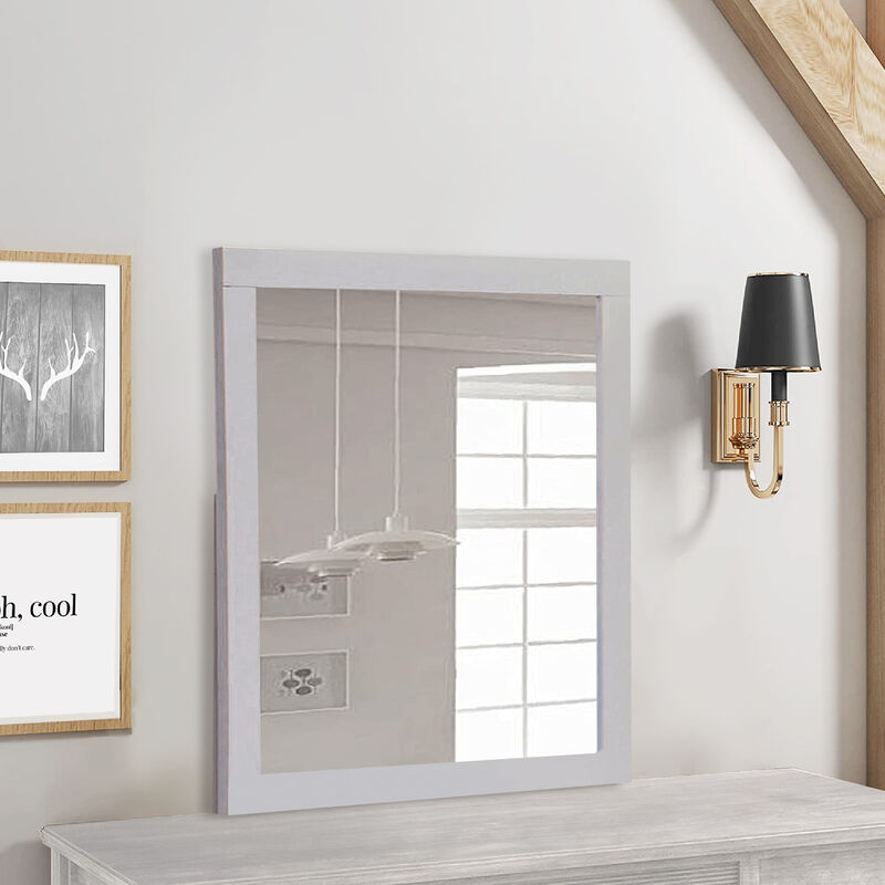 Wooden Frame Mirror with Mounting Hardware, White - Benzara
