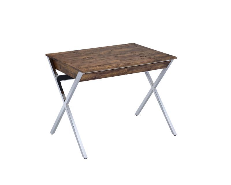 ACME Callers Writing Desk, Weathered Oak & Chrome