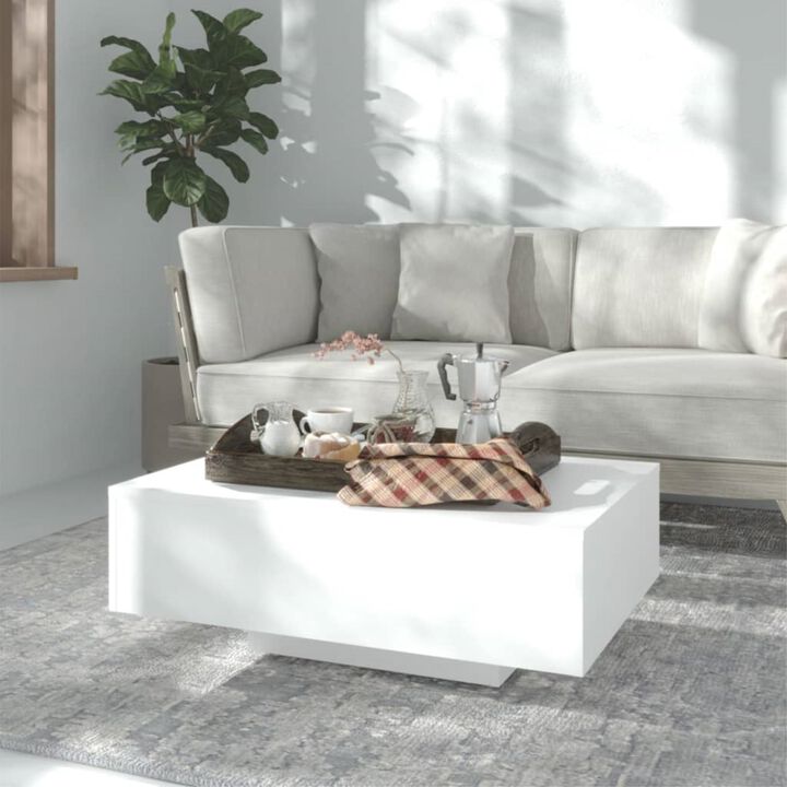 vidaXL Engineered Wood Coffee Table- Contemporary White Industrial Design, Versatile Living Room Furniture, Easy to Clean