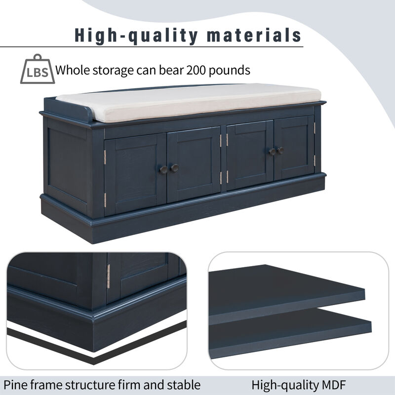Streamdale Multi-Purpose Storage Bench with Adjustable Shelves and Cushioned Seat image number 5
