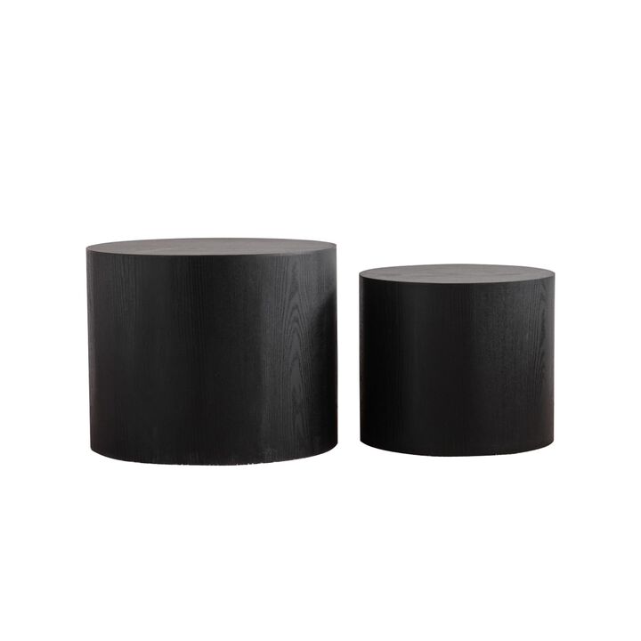 Modern Round Drum Nesting Coffee Table Set of 2, Wooden Cylinder Coffee Tables for Living Room, Space-Saving Design
