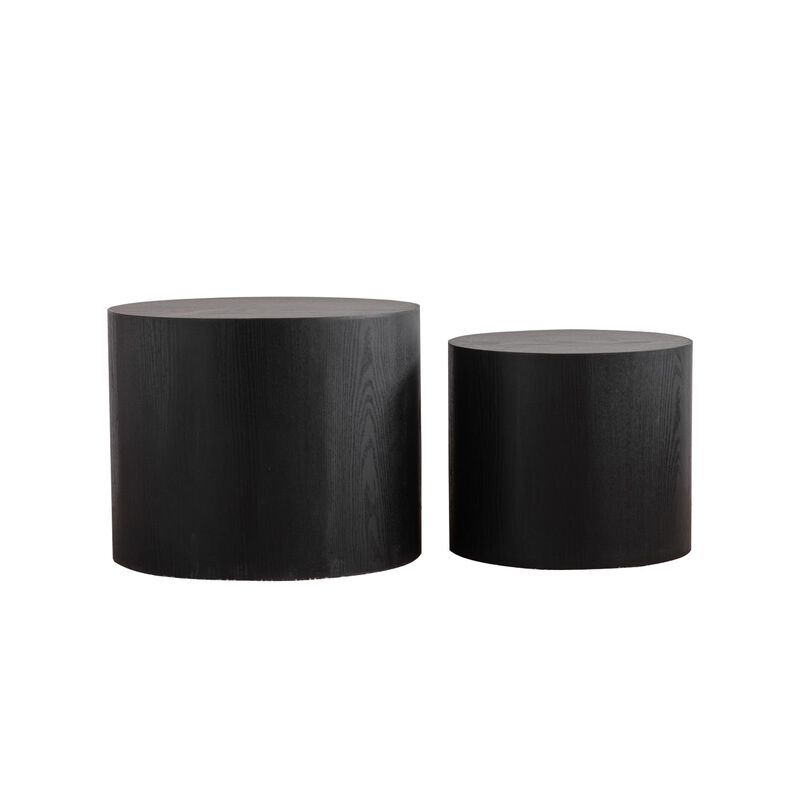Modern Round Drum Nesting Coffee Table Set of 2, Wooden Cylinder Coffee Tables for Living Room, Space-Saving Design image number 0