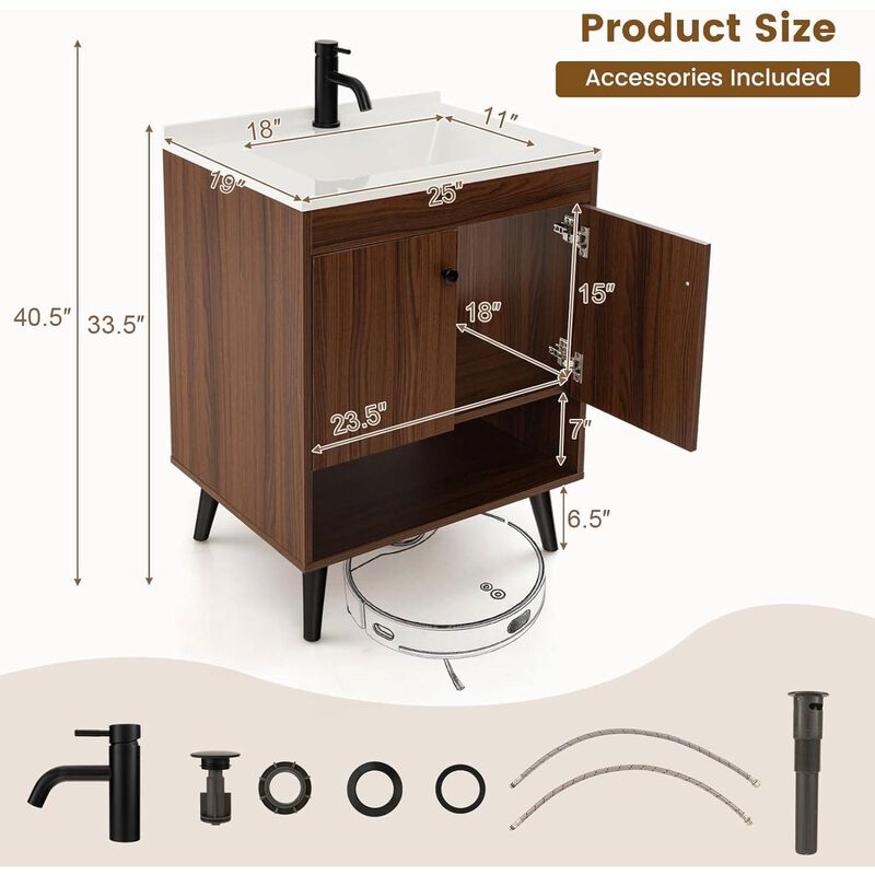 Wooden Mid-Century Modern Bathroom Vanity with Sink