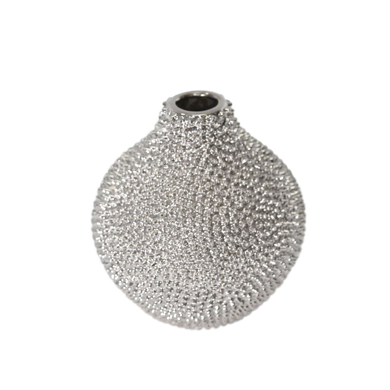 Silver Spiked Ceramic Vase 10" image number 1