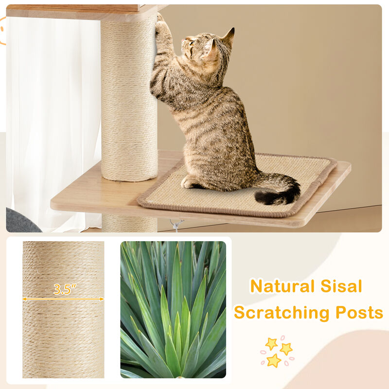 Contemporary Cat Tree with Dual Condos & Sisal Surfaces – Includes Hanging Balls
